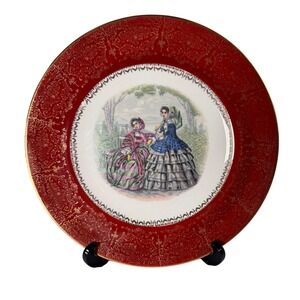 WS George Century Plate Victorian Ladies Ruby Red 22kt Gold Filigree USA 10.75in